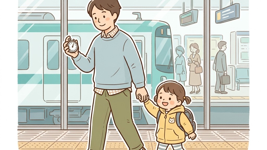 通園ルートを確認する親子