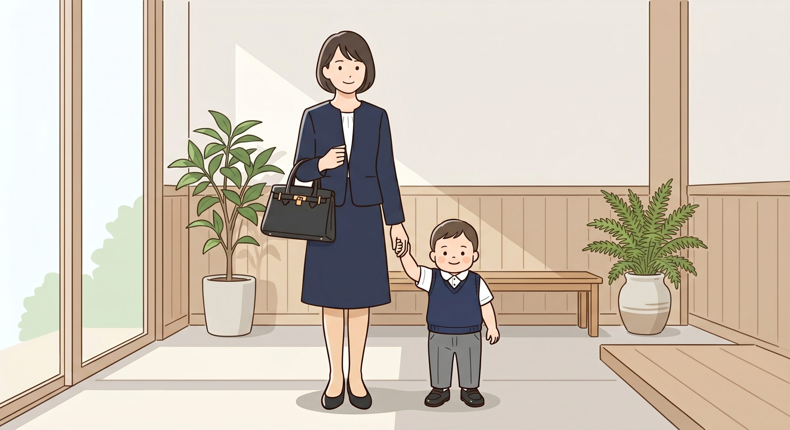 幼稚園受験の面接に臨む母親のお受験スーツと子供の服装
