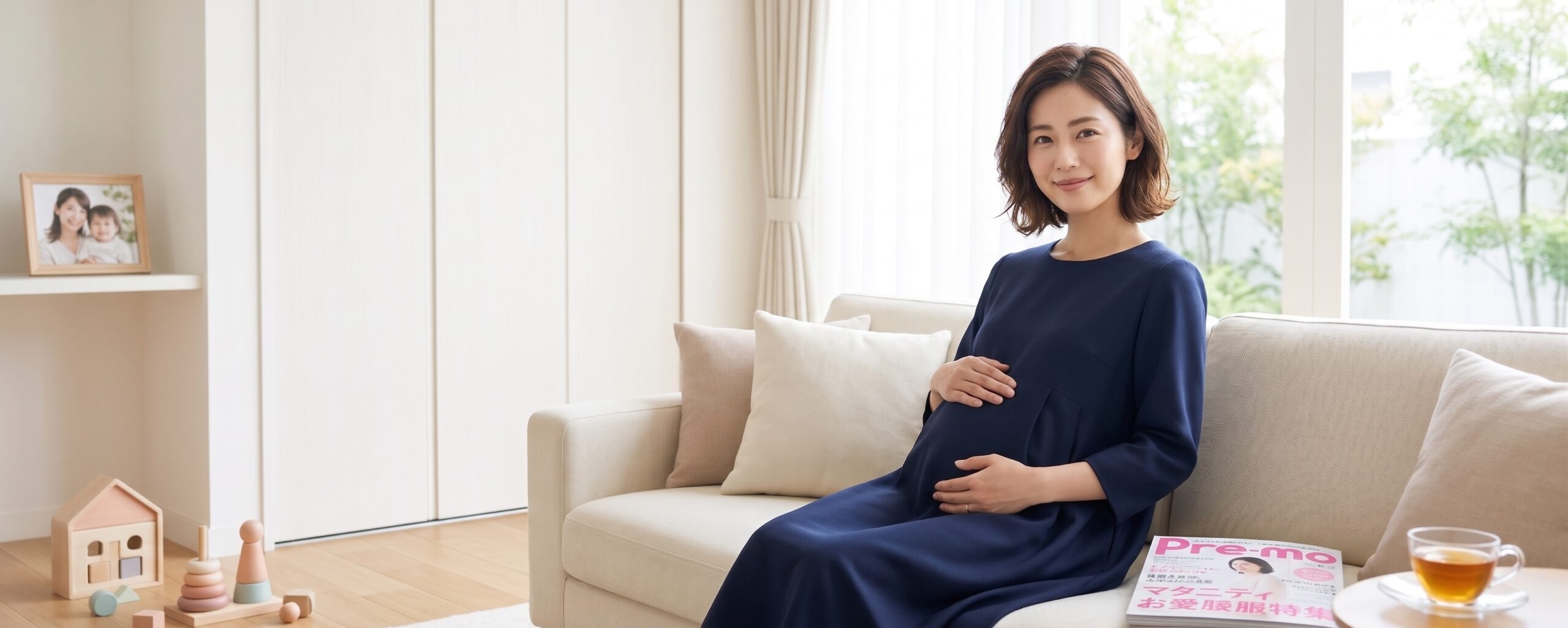 妊娠中にお受験に臨むマタニティスーツの母親