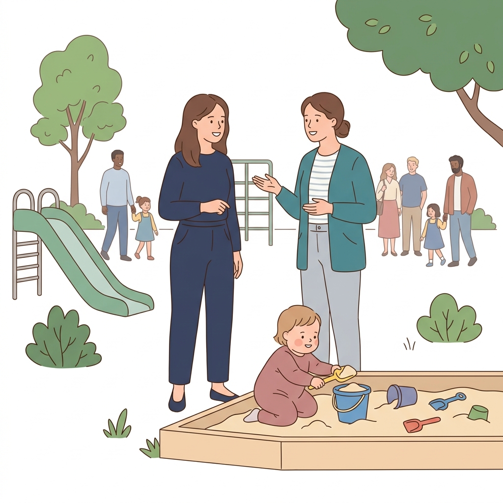 園庭開放に参加する親子のイラスト