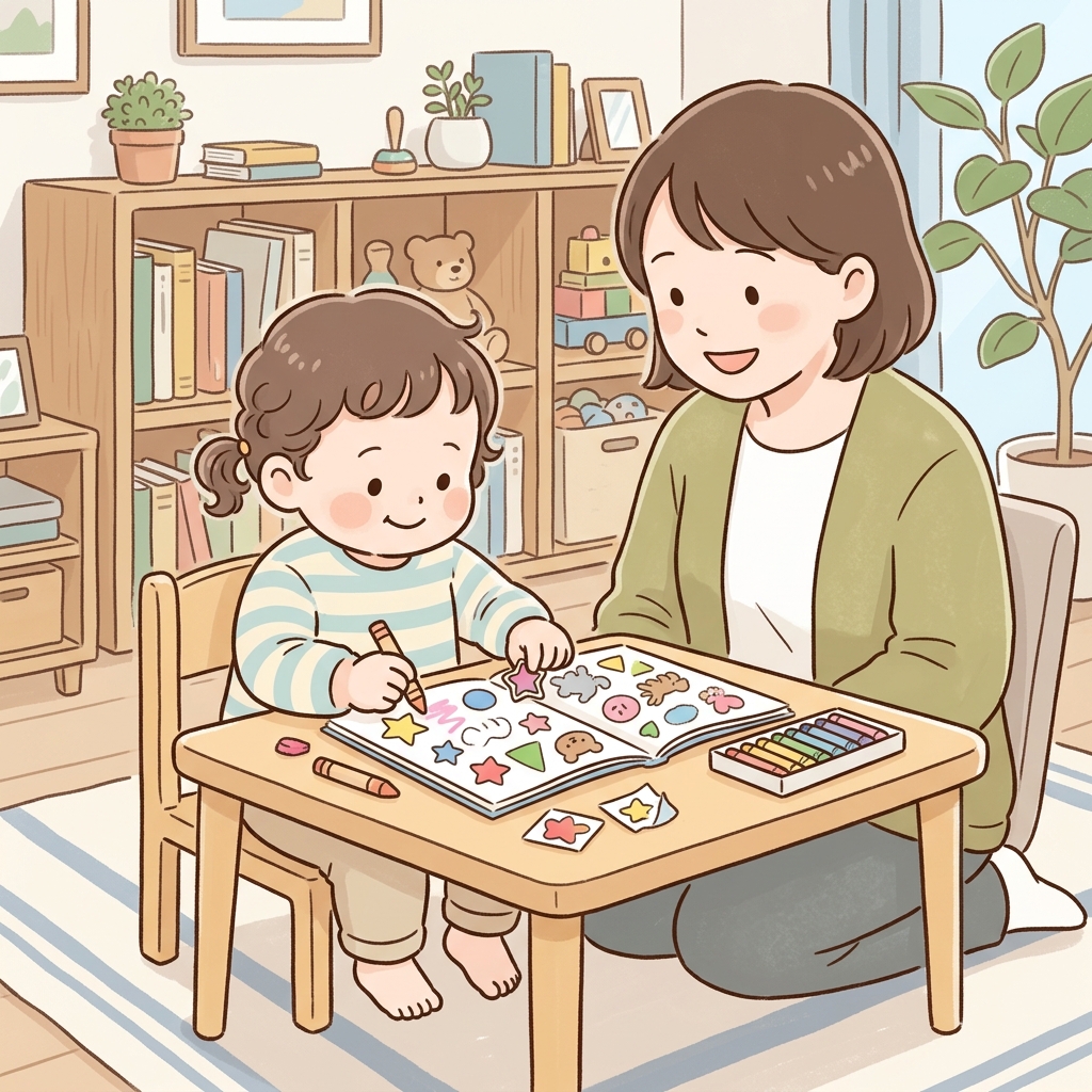 大分大学附属幼稚園の受験対策で家庭学習をする親子
