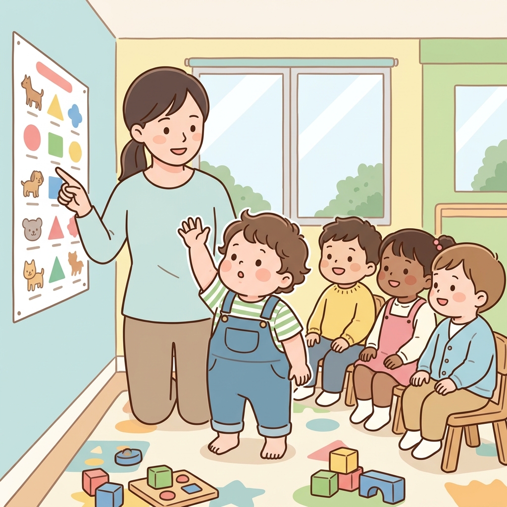 大分市内の幼児教室で集団活動をする幼児たち