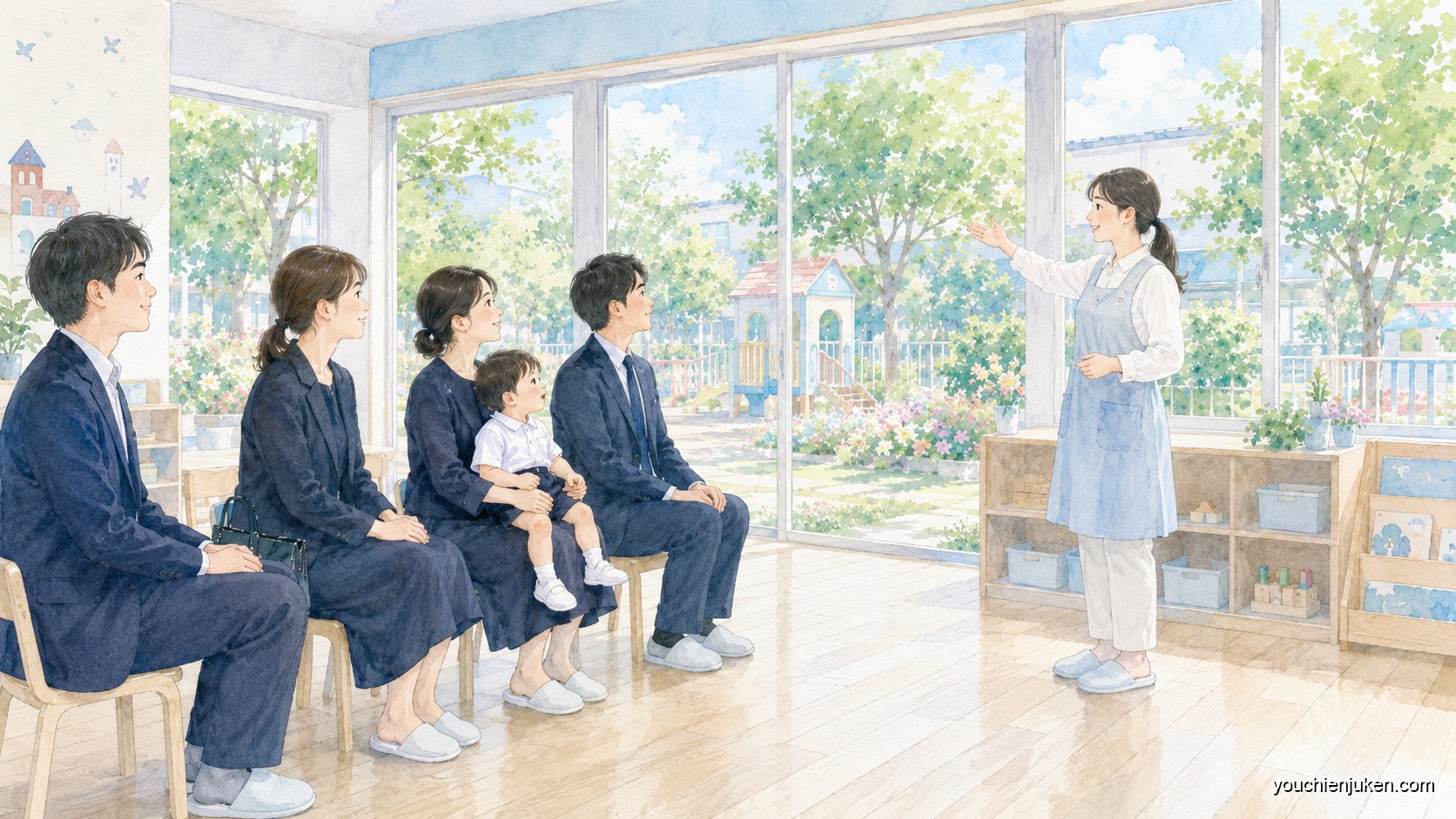 東京学芸大学附属幼稚園小金井園舎の説明会で見学する保護者
