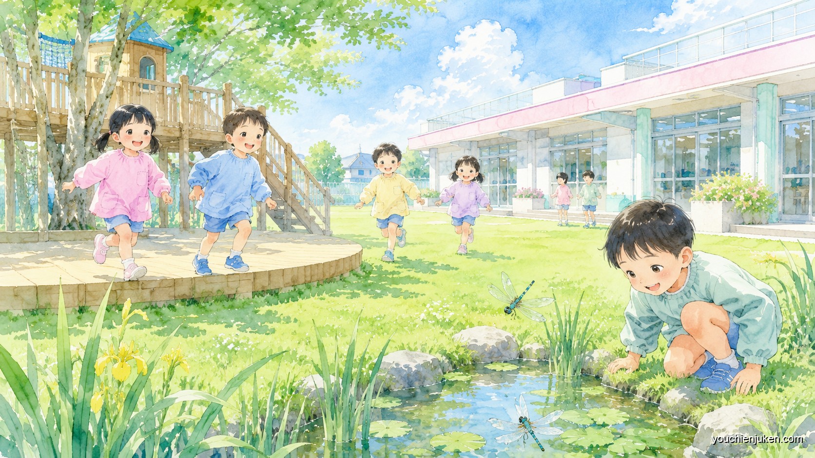 愛知教育大学附属幼稚園の園庭で遊ぶ子どもたち