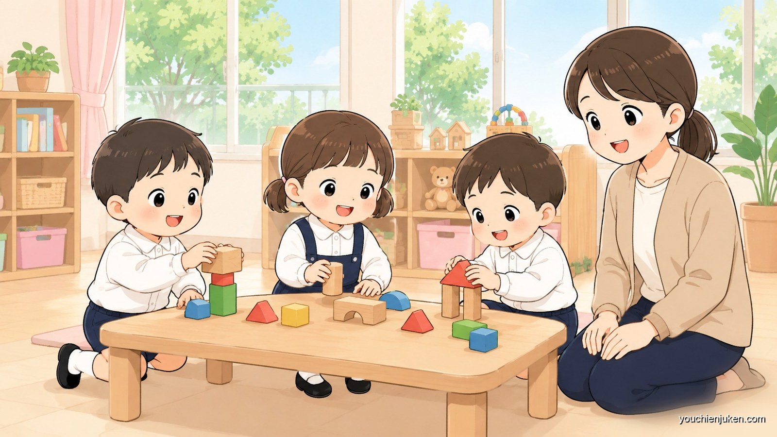 秋田大学附属幼稚園の行動観察で集団遊びをする子どもたち