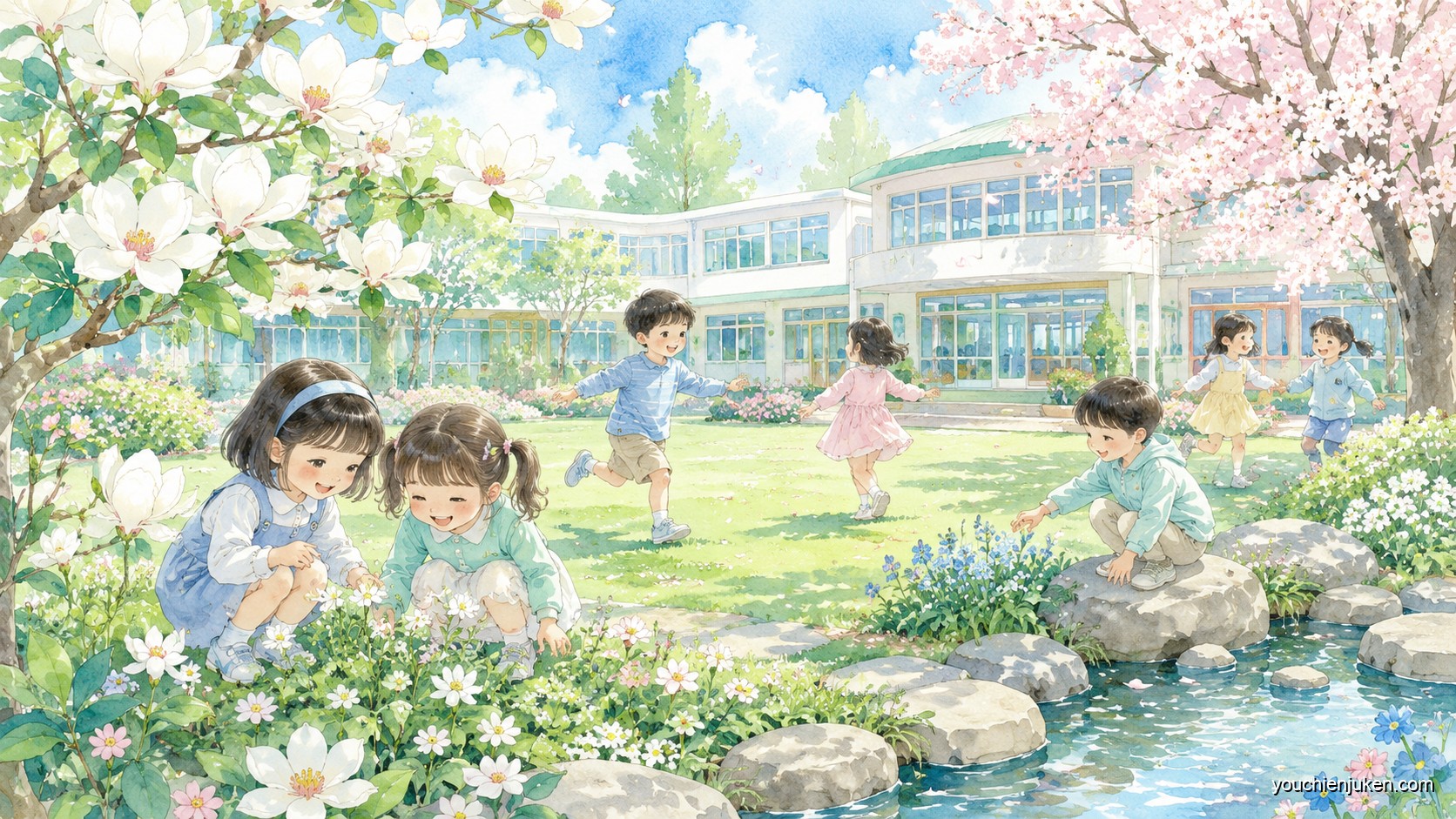 北海道教育大学附属旭川幼稚園の園庭で遊ぶ子どもたち