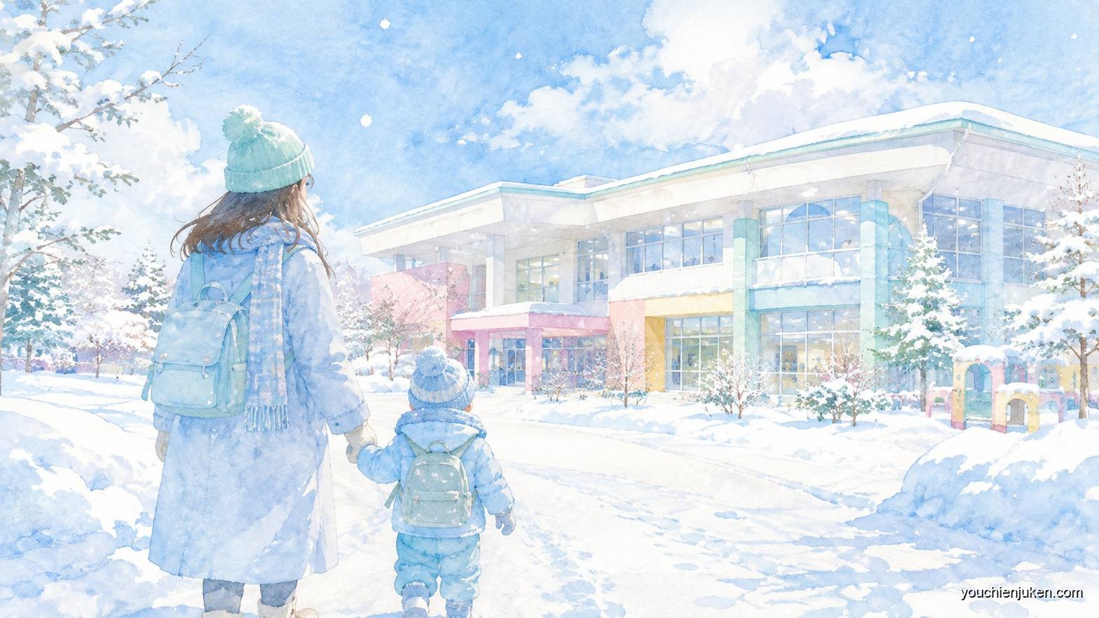 旭川の附属幼稚園に通う親子の後ろ姿