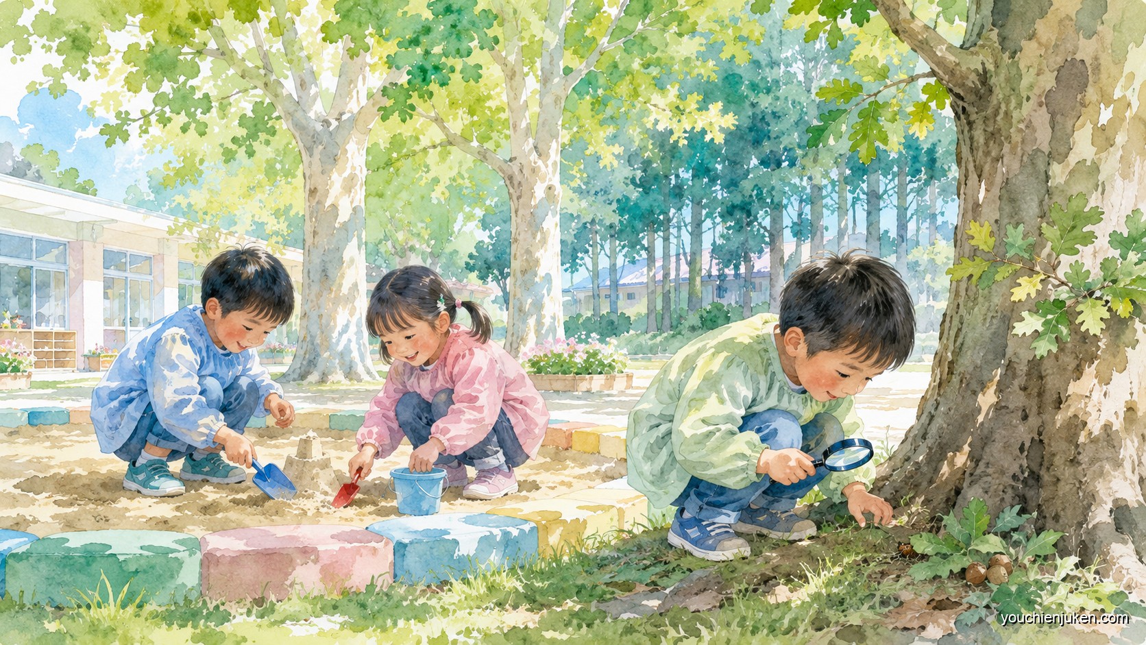 千葉大学教育学部附属幼稚園の園庭で遊ぶ子どもたち
