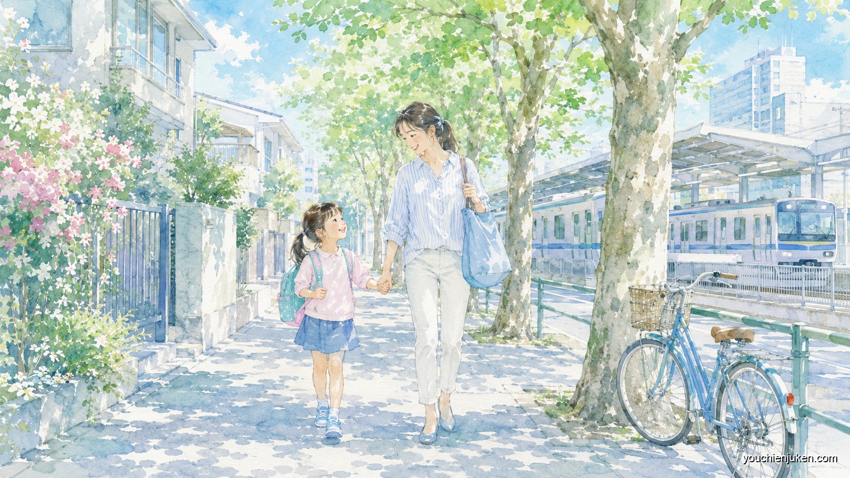 千葉大学教育学部附属幼稚園へ送迎する親子