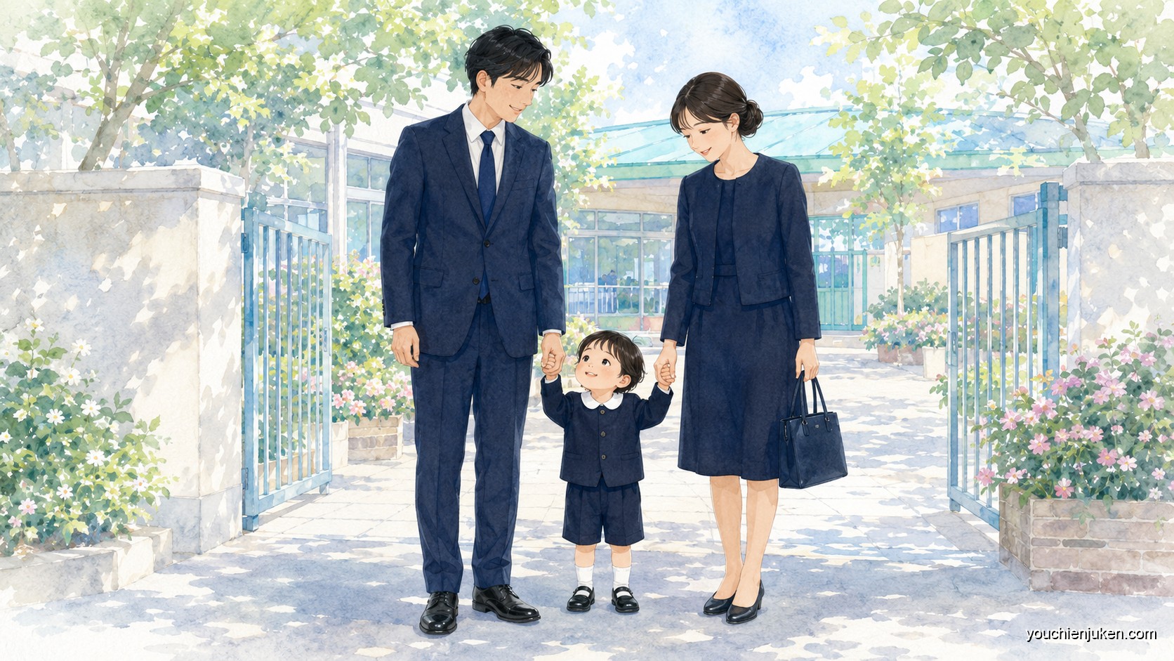 色味をそろえた両親と子どもの服装