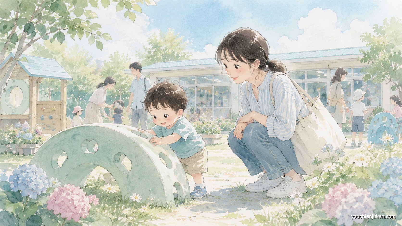 愛媛大学教育学部附属幼稚園の見学に訪れた親子