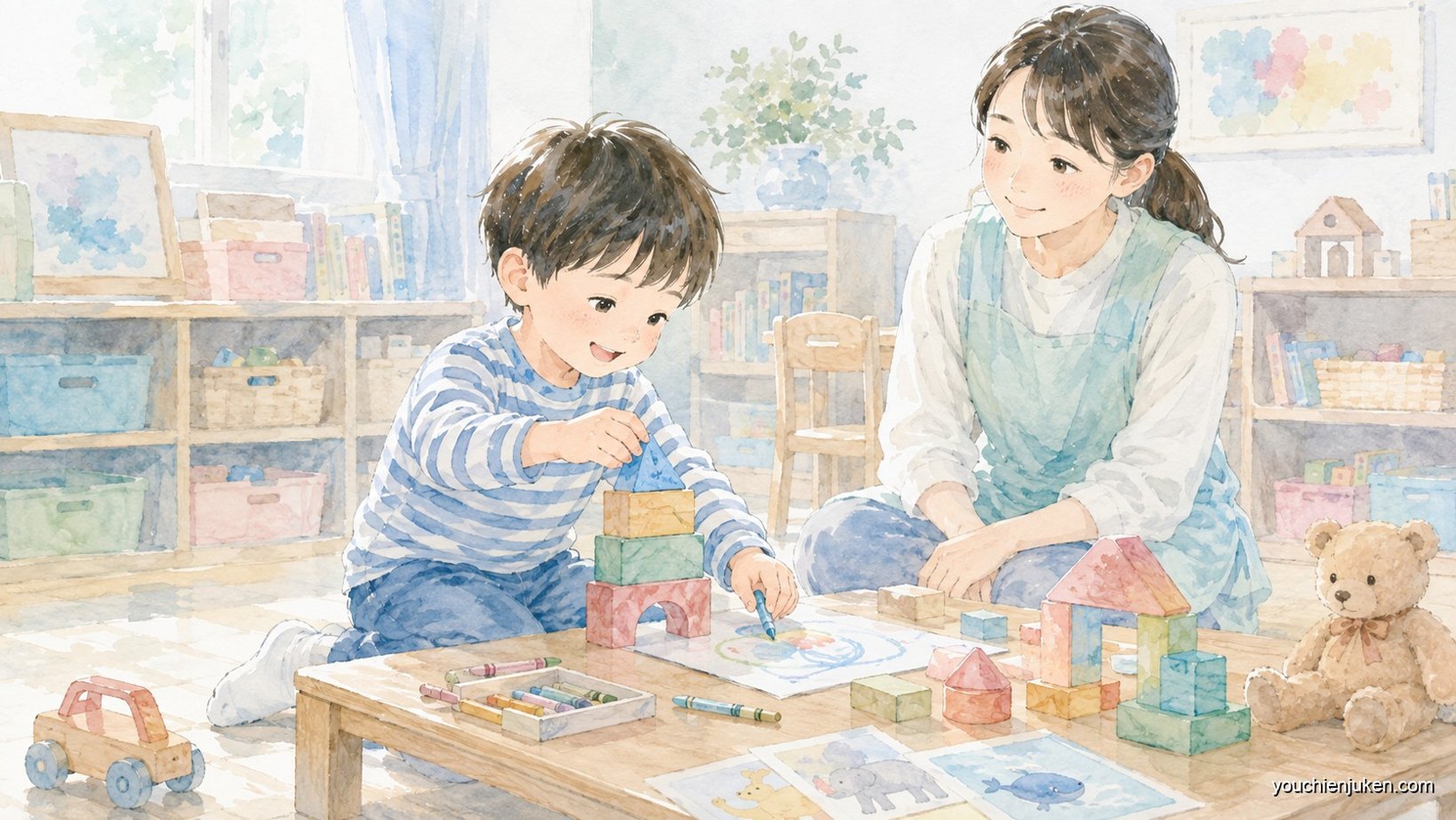 保護者と離れて先生や友だちと過ごす子どものようす