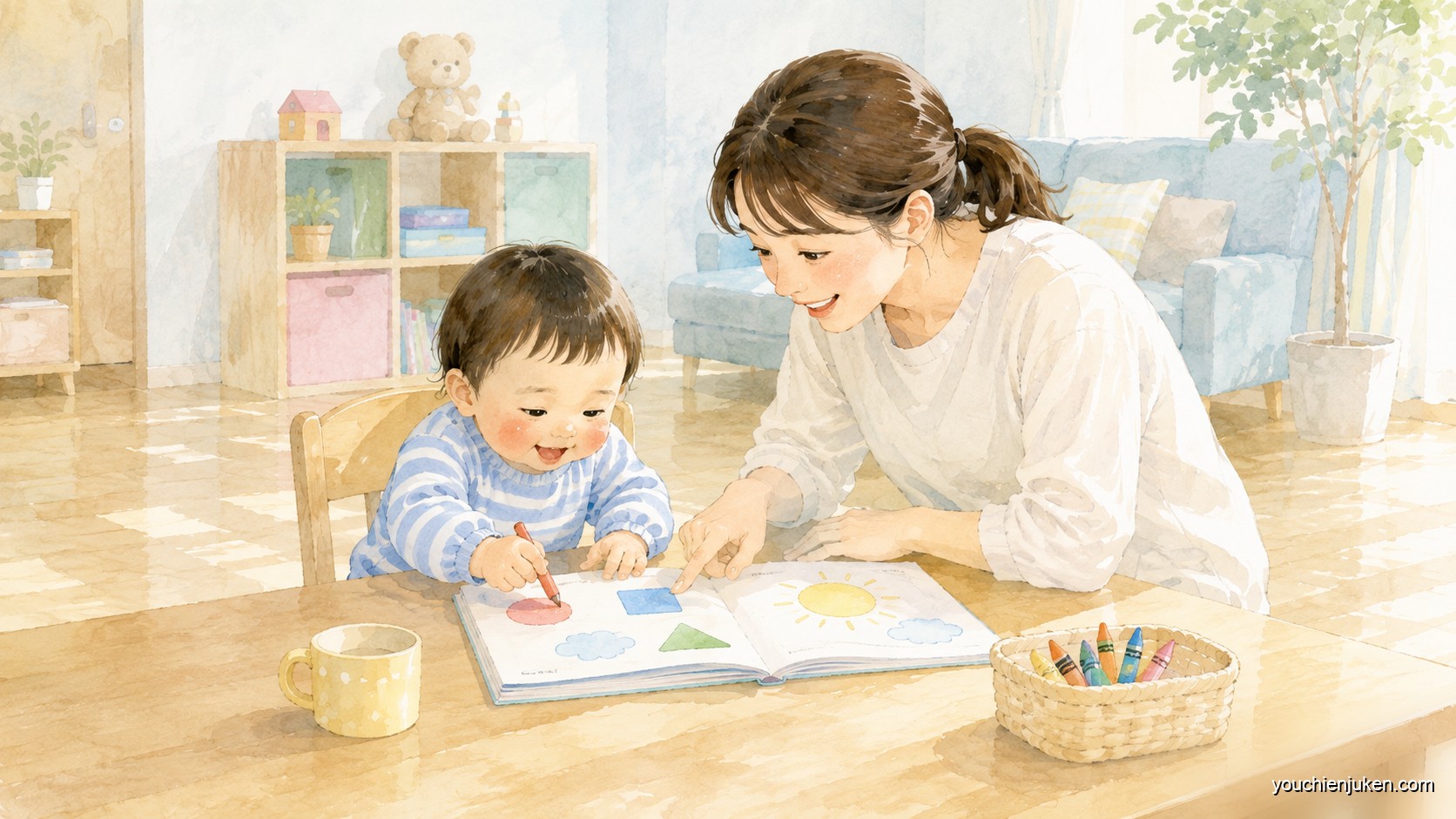 幼稚園受験の考査対策を家庭学習で進めるようす