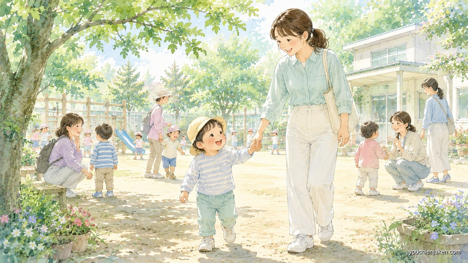 園庭開放で遊ぶ親子