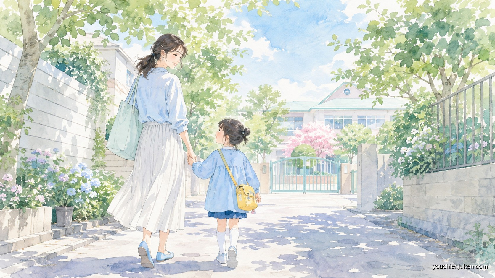 園へ子どもを送り届ける保護者