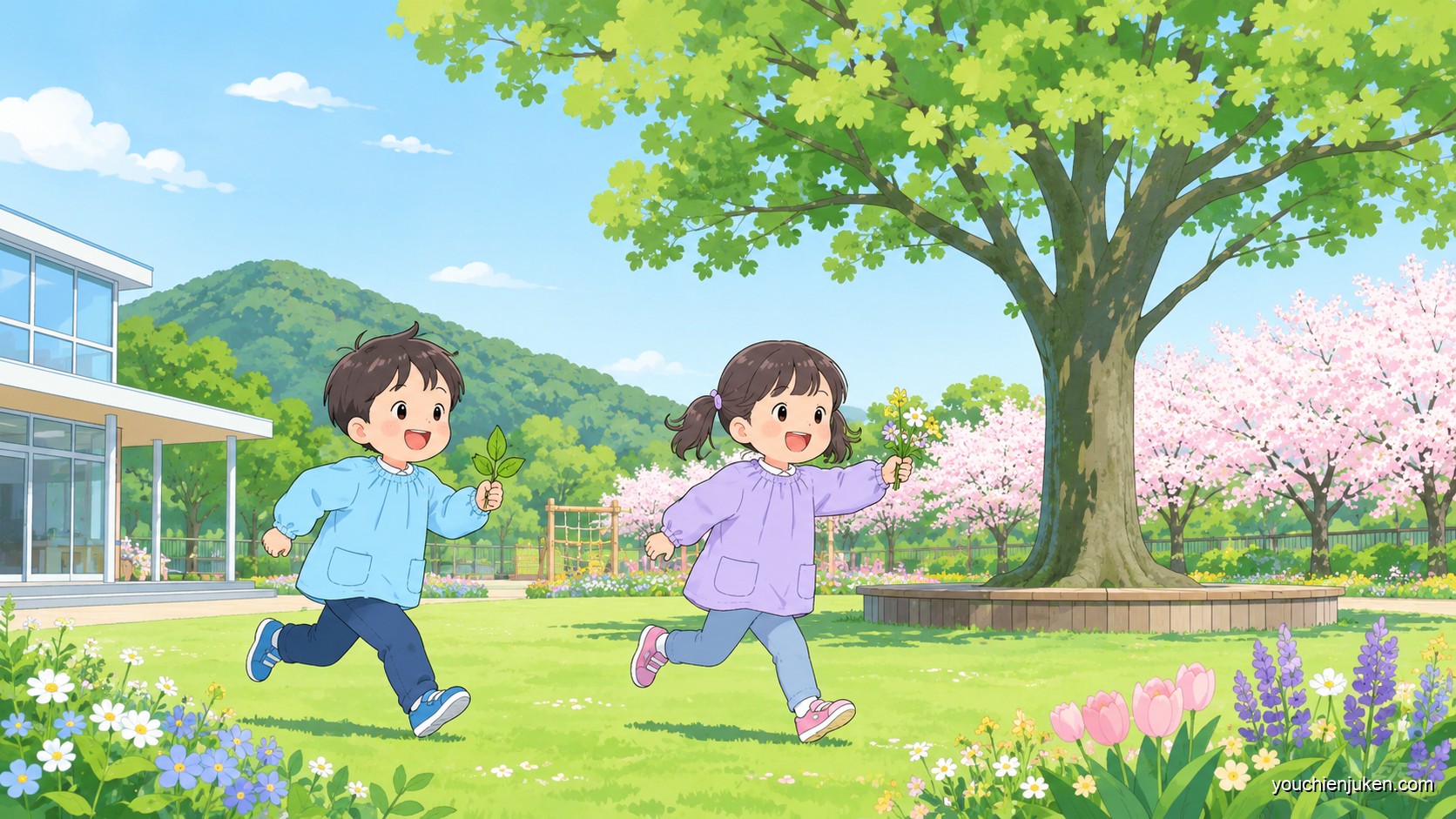 福岡教育大学附属福岡幼稚園の園庭でのびのび遊ぶ子ども