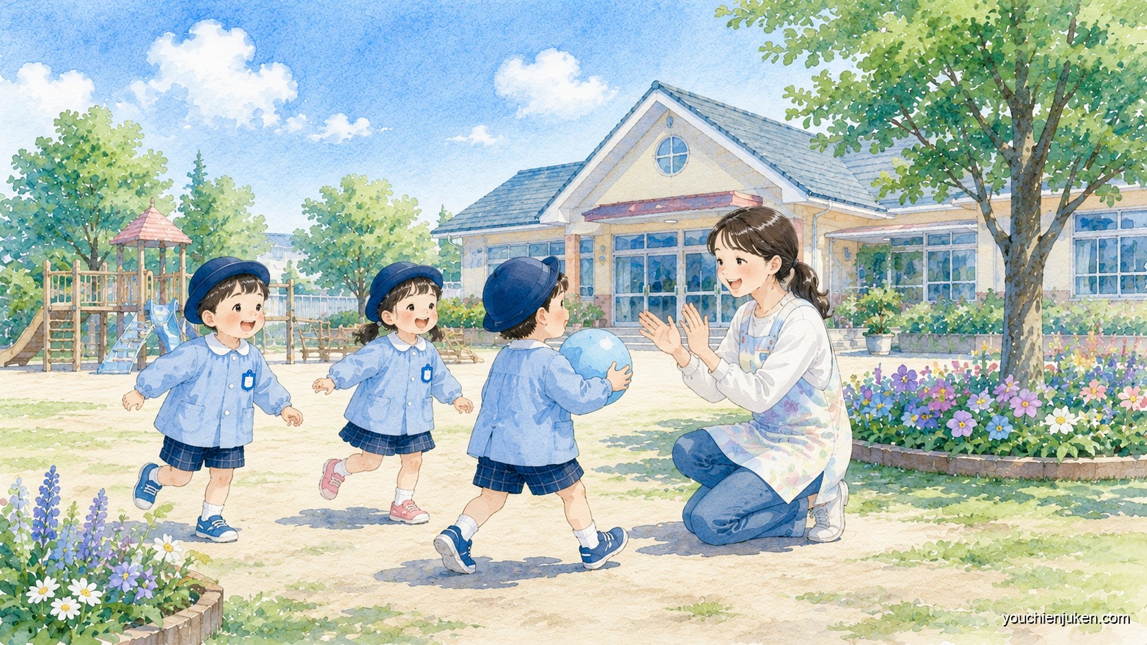 福島大学附属幼稚園の園舎と子どもたち