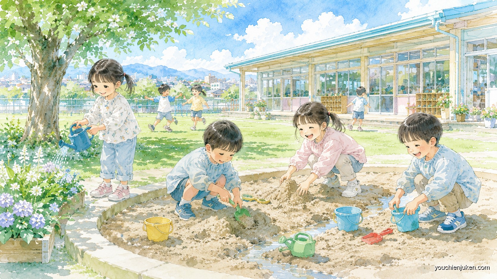 群馬大学共同教育学部附属幼稚園の園庭で遊ぶ子どもたち