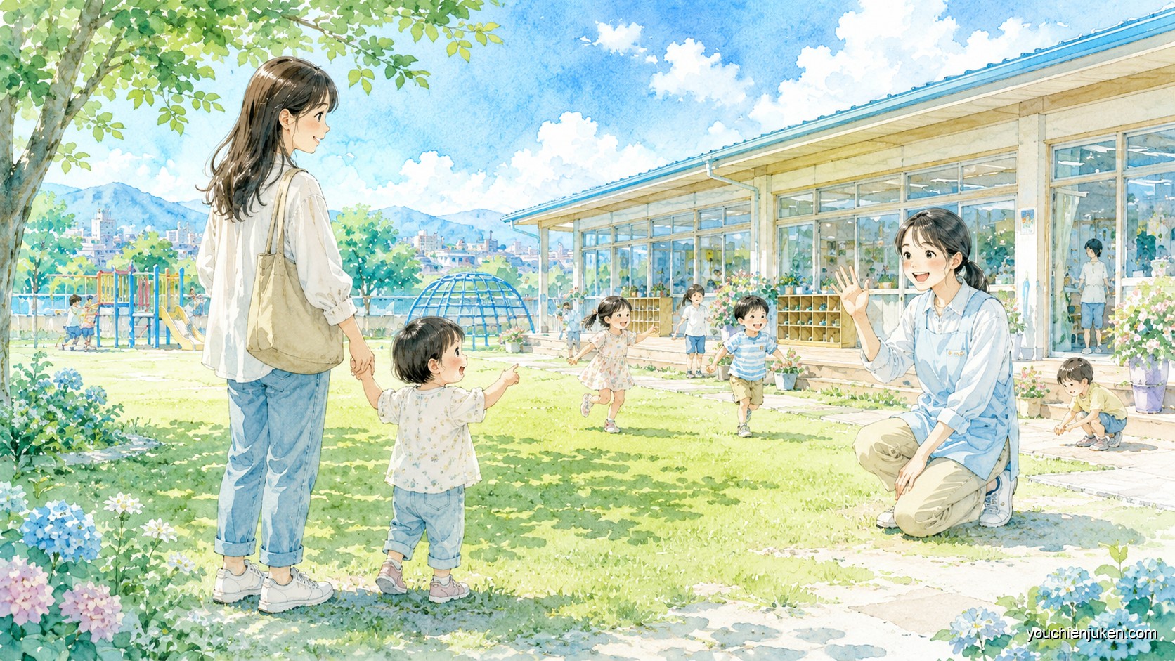群馬大学共同教育学部附属幼稚園の見学に訪れた親子