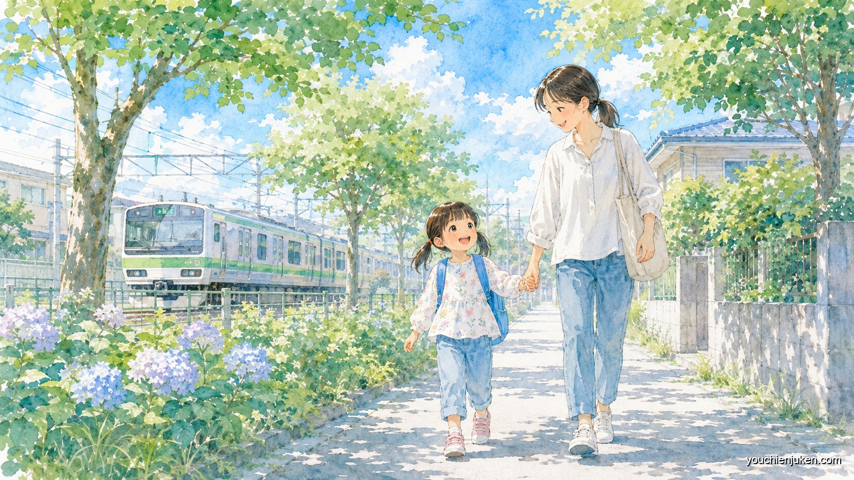 群馬大学共同教育学部附属幼稚園へ送迎する親子