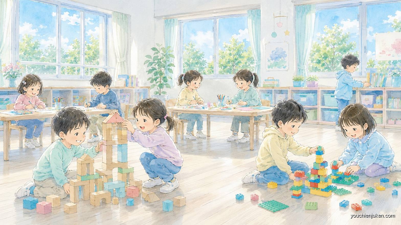 弘前大学教育学部附属幼稚園の園舎と子どもたち