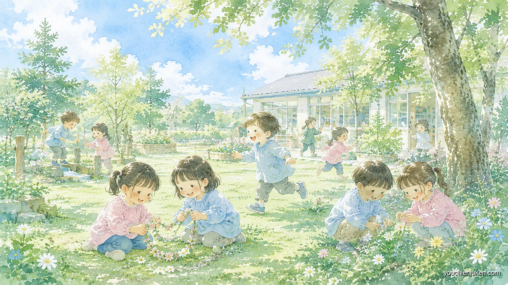 兵庫教育大学附属幼稚園の園庭でのびのび過ごす子どもたち