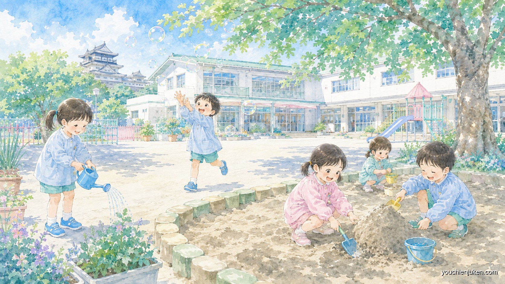 茨城大学教育学部附属幼稚園の園庭で遊ぶ子どもたち
