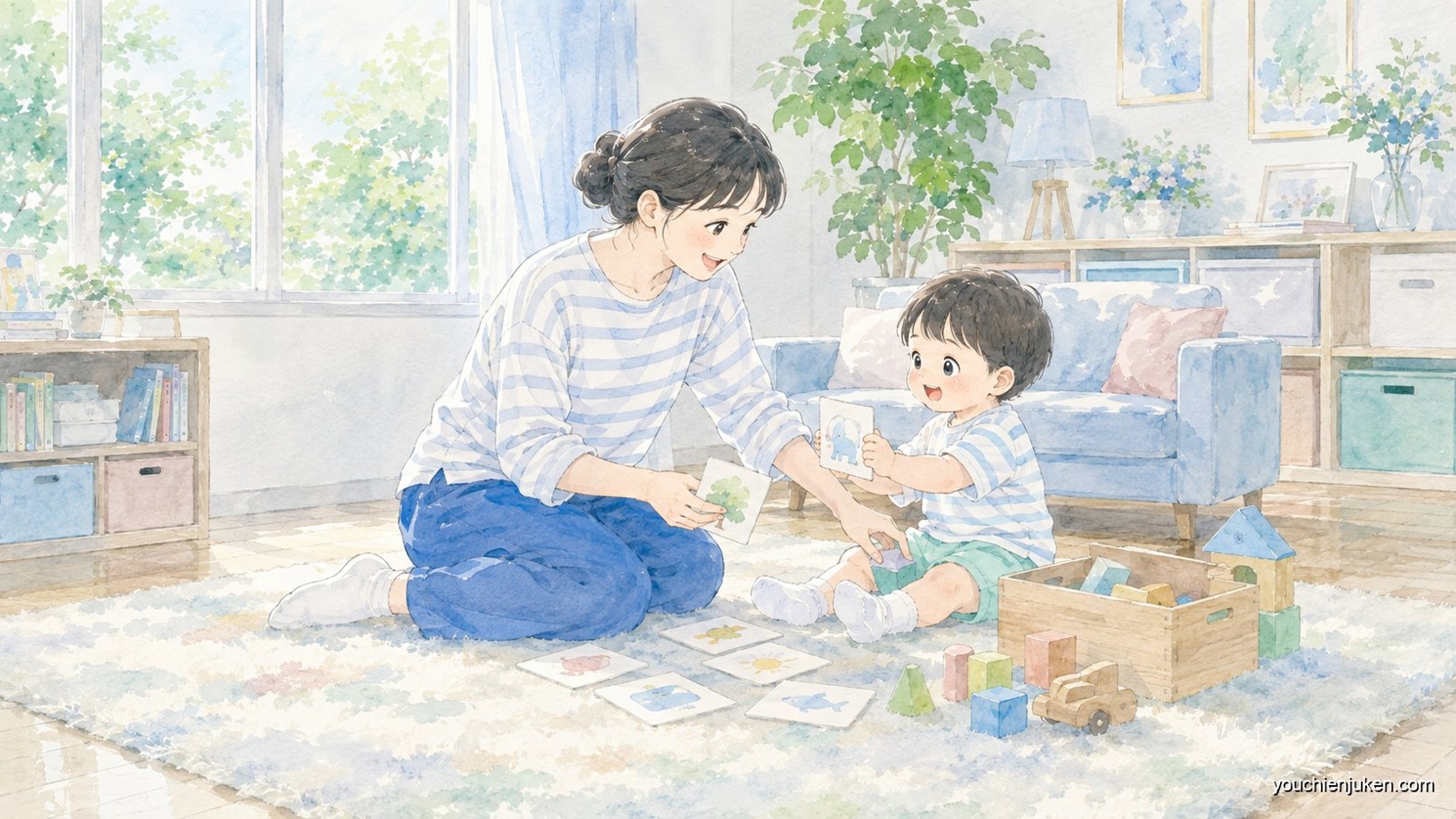 家庭で茨城大学教育学部附属幼稚園の受験準備に取り組む親子