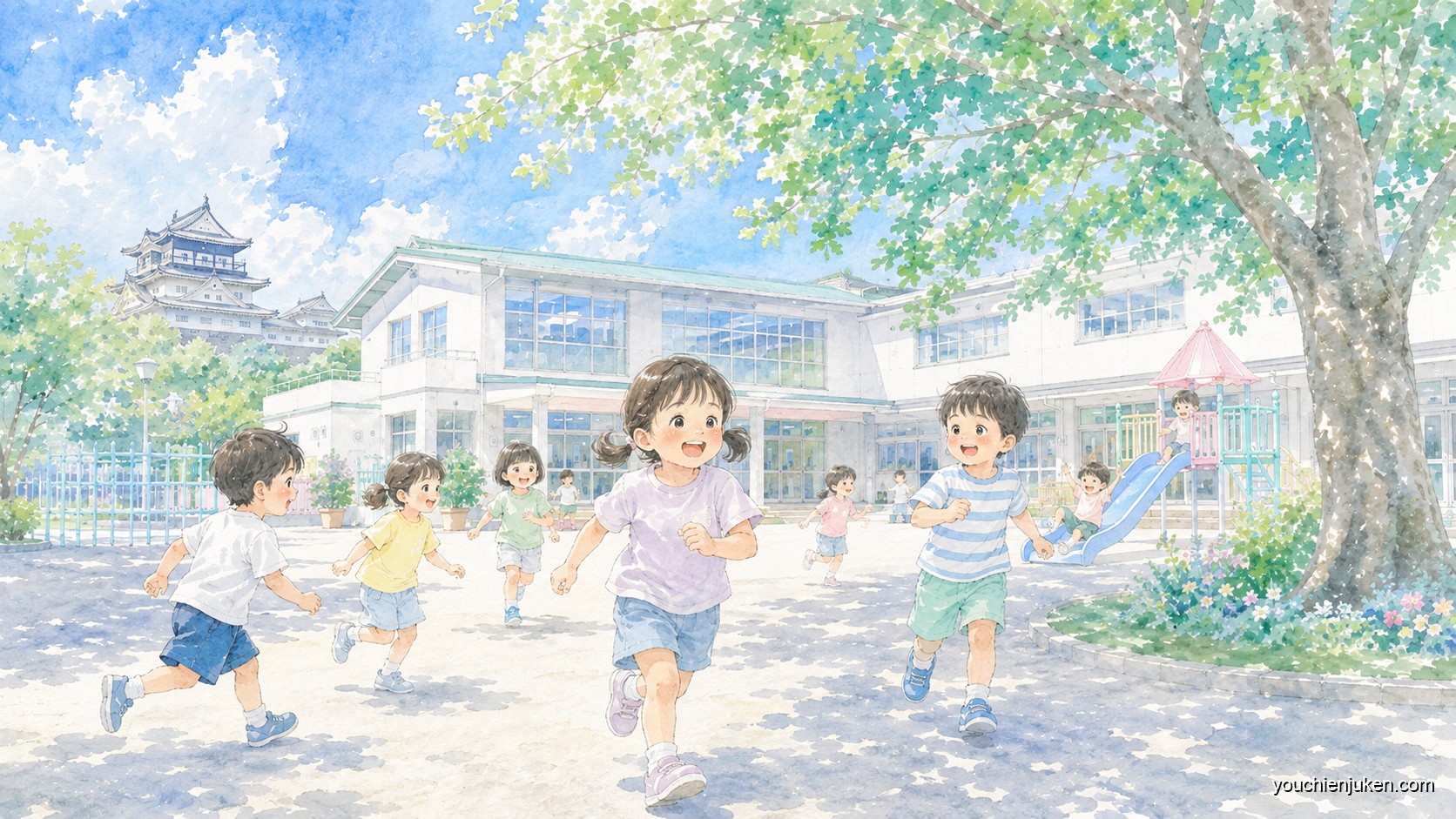 茨城大学教育学部附属幼稚園の園庭でのびのび過ごす子どもたち