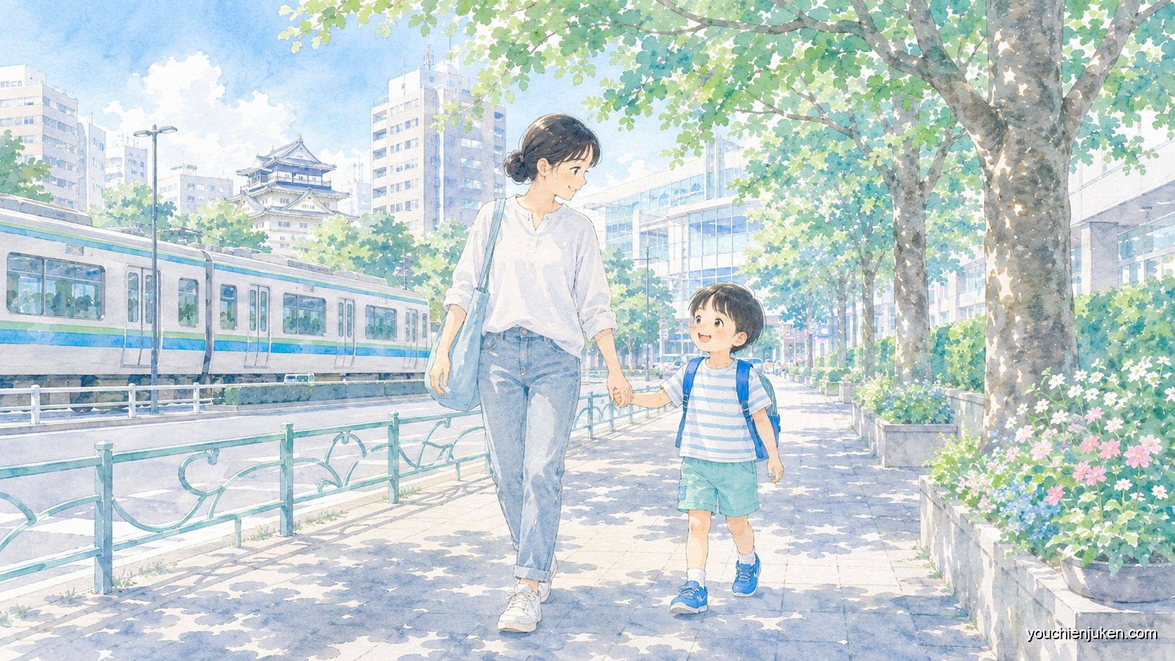 茨城大学教育学部附属幼稚園へ送迎する親子