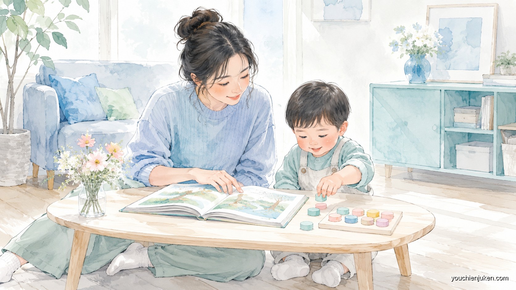 家庭で親子が受験準備をするイメージ
