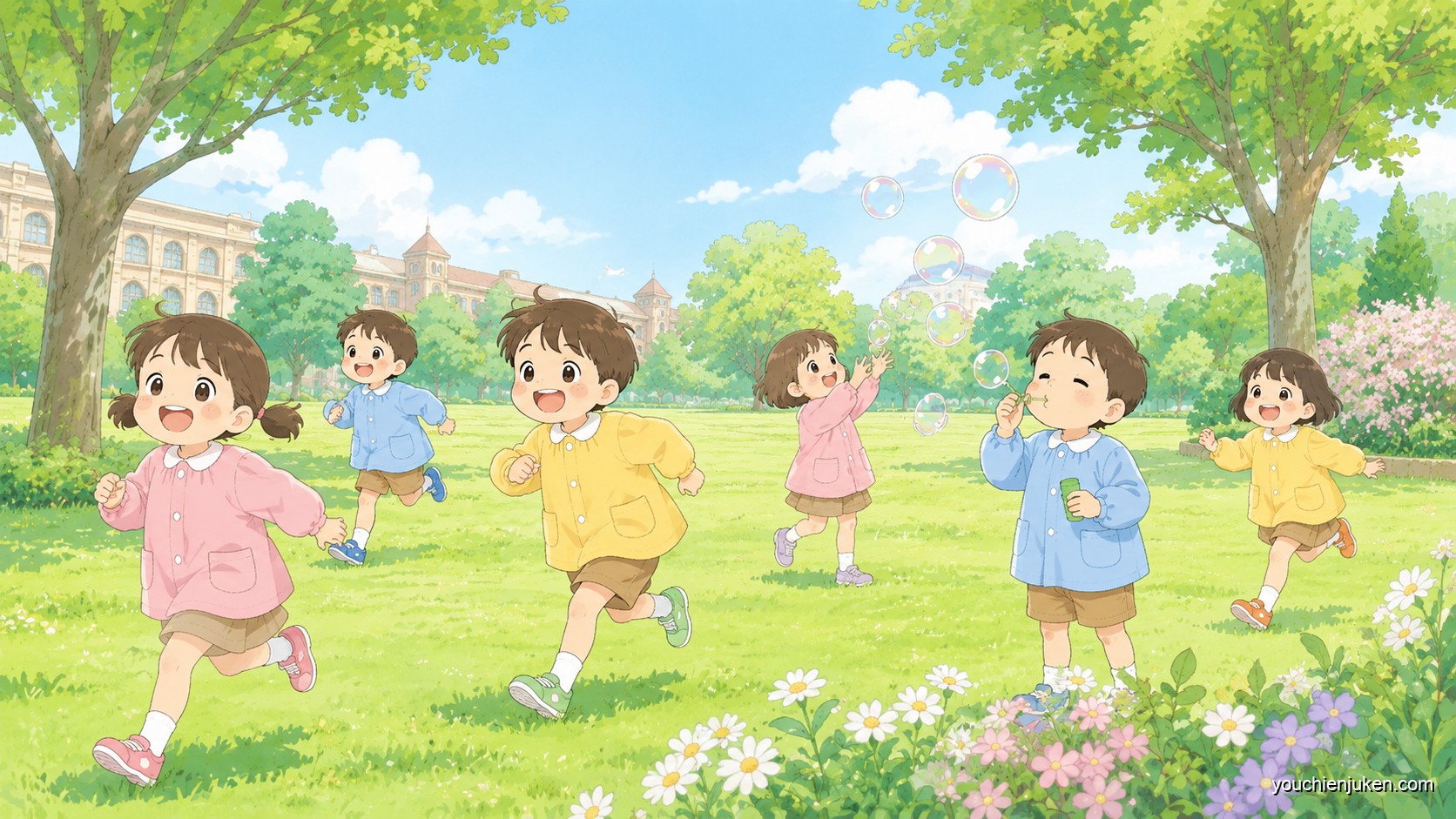 高知大学教育学部附属幼稚園の広い敷地でのびのび遊ぶ子ども