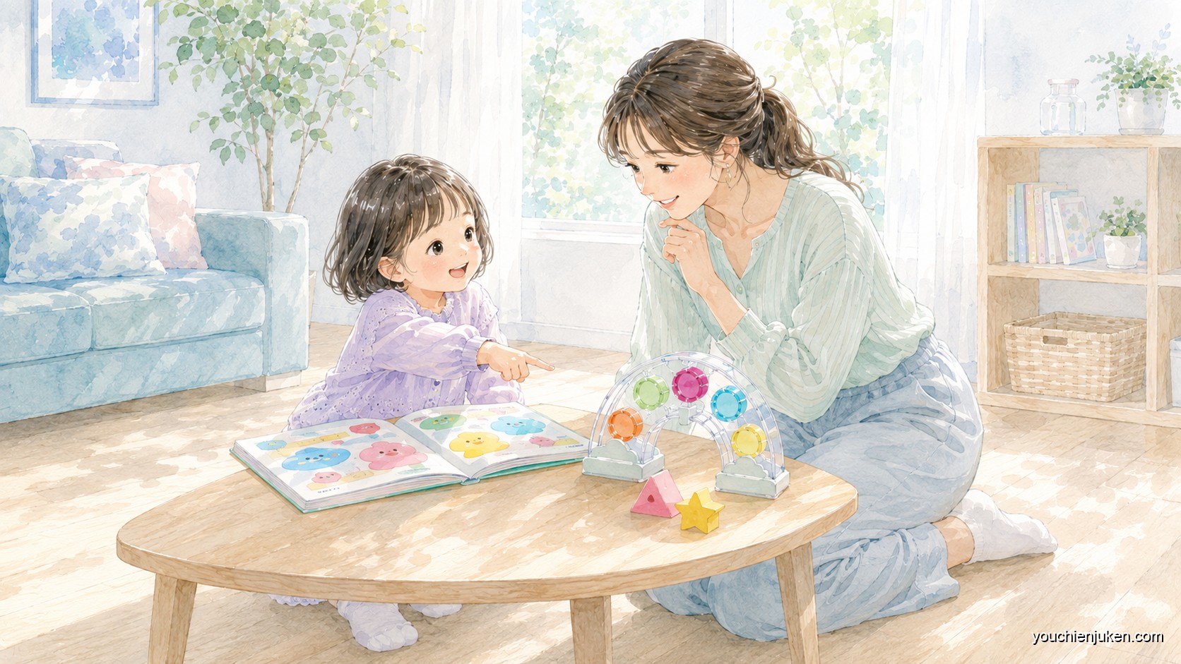 こどもちゃれんじのエデュトイに親子で取り組むイメージ