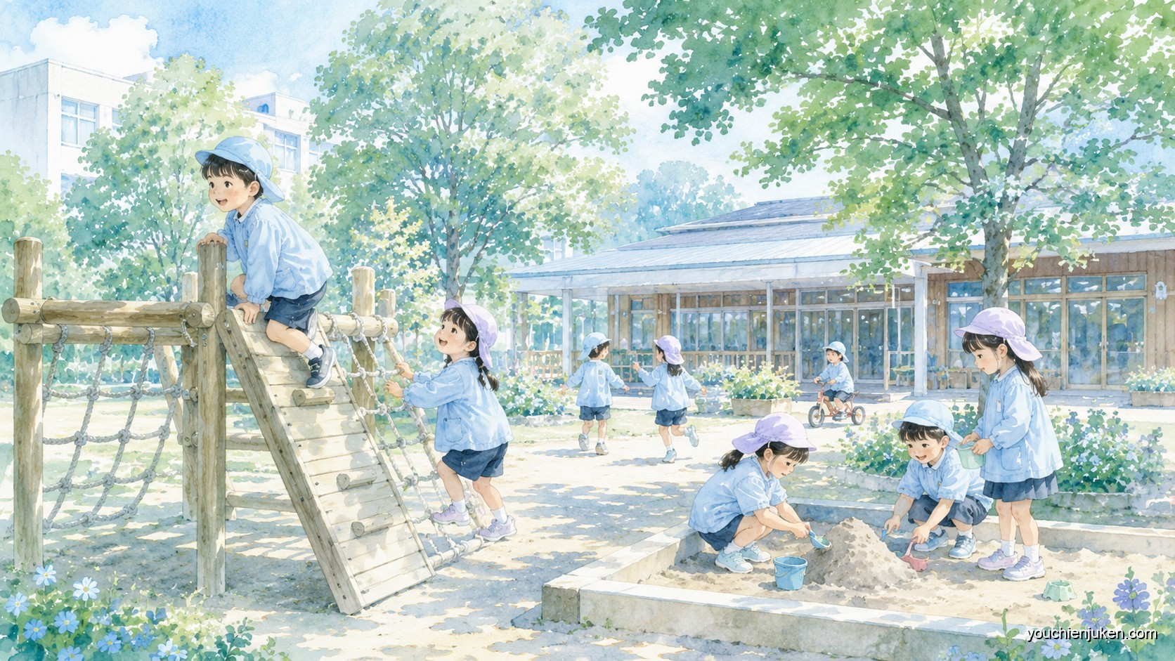 東京学芸大学附属幼稚園小金井園舎の園庭で遊ぶ子どもたち