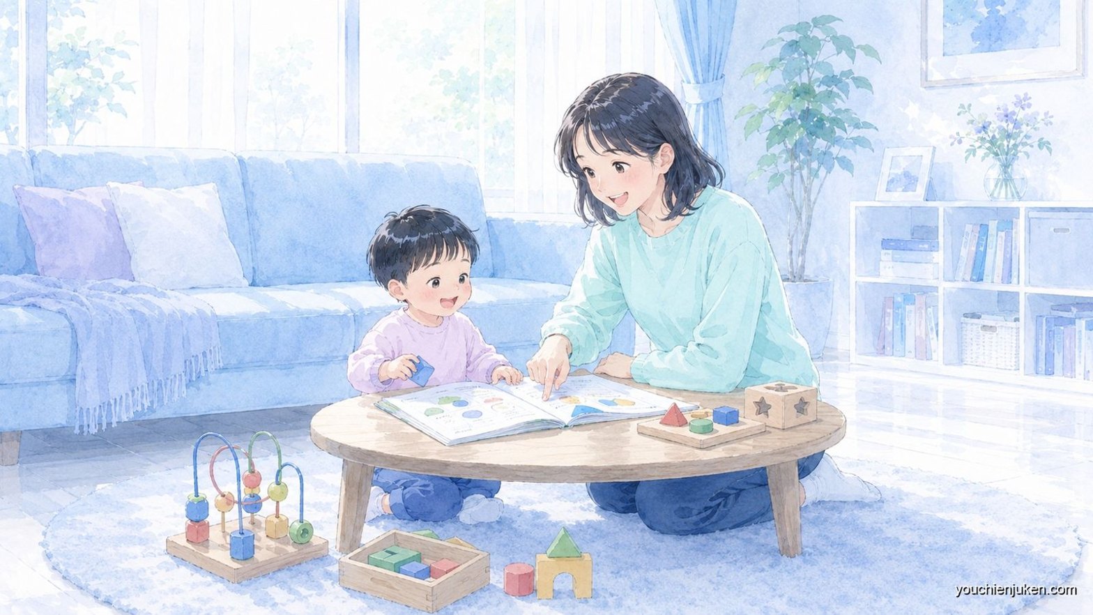 家庭で幼稚園受験の準備に取り組む親子