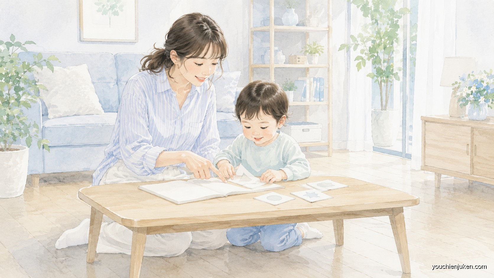 家庭で三重大学教育学部附属幼稚園の受験準備に取り組む親子