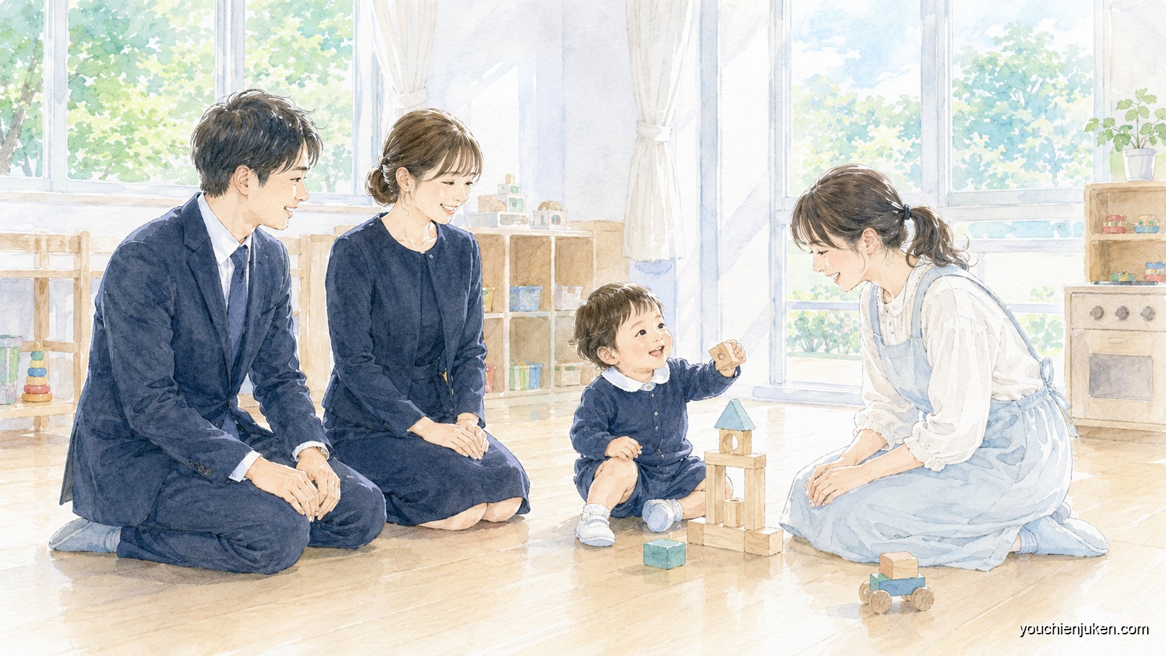 三重大学教育学部附属幼稚園の選考をイメージした親子と先生
