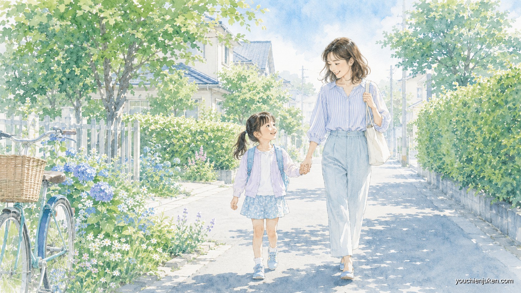 三重大学教育学部附属幼稚園へ送迎する親子