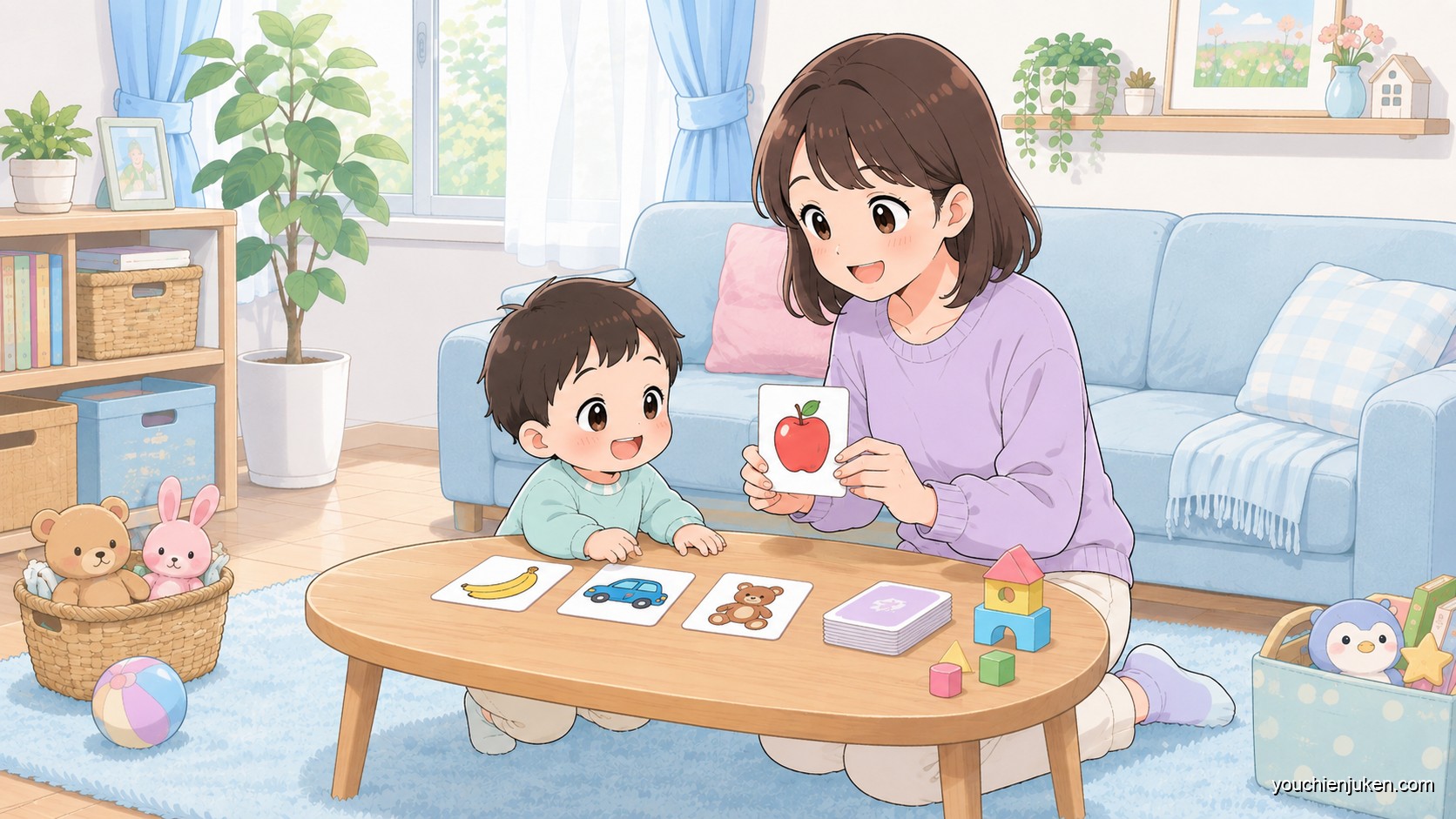 家庭で幼稚園受験の準備に取り組む親子
