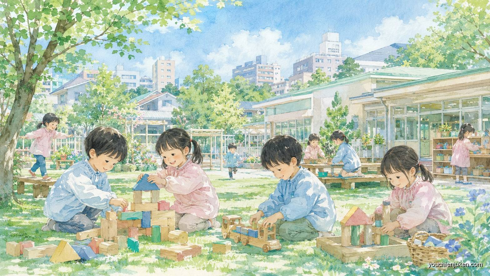 仙台市青葉区上杉にある宮城教育大学附属幼稚園で自由に遊ぶ子どもたち