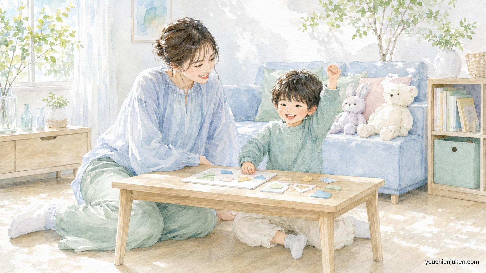 モコモコゼミの家庭学習で子どもが手を挙げるイメージ