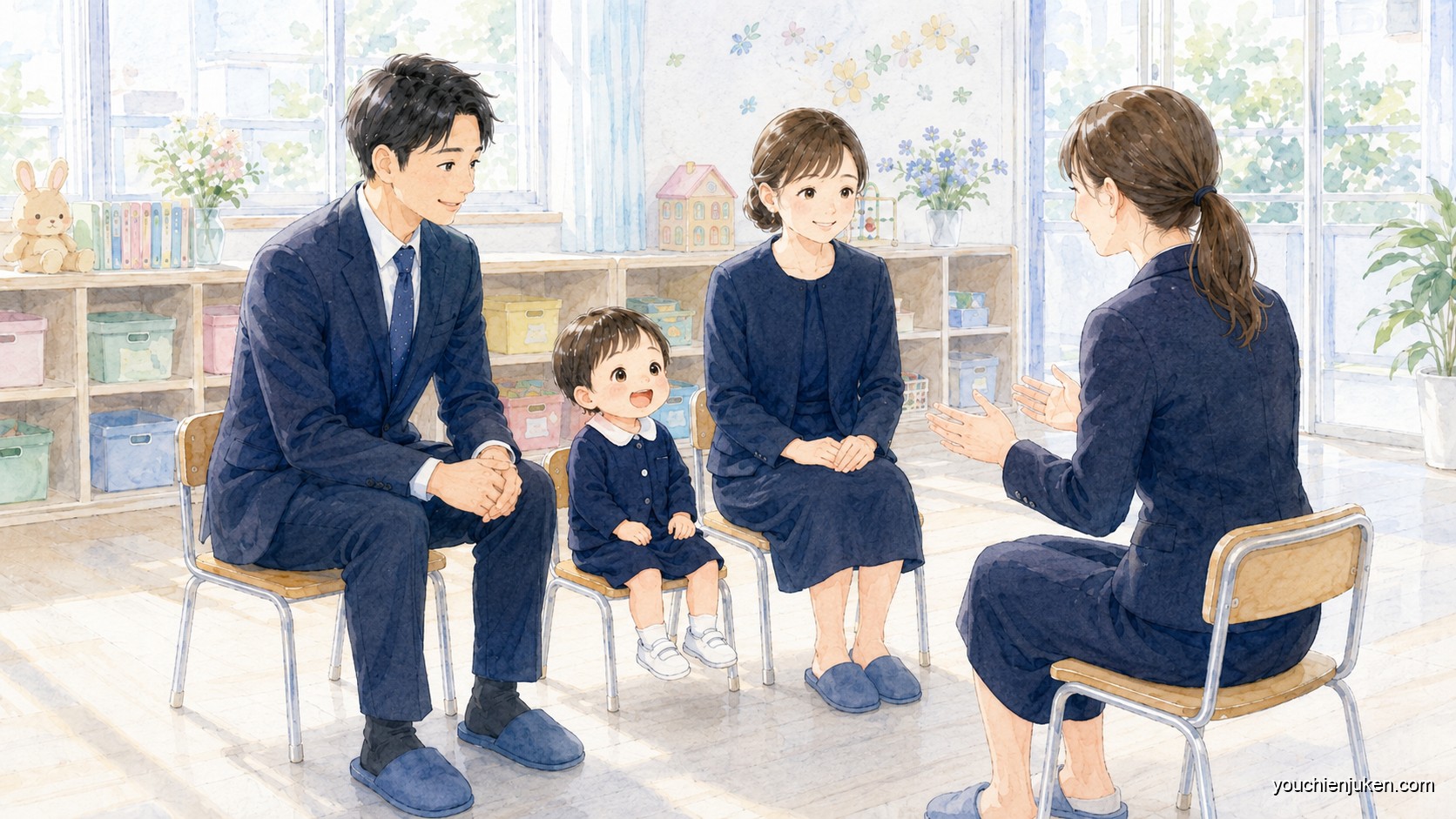 長崎大学教育学部附属幼稚園の面接に臨む親子