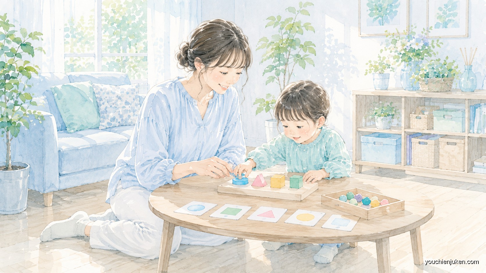 新潟大学附属幼稚園の受験準備をする親子