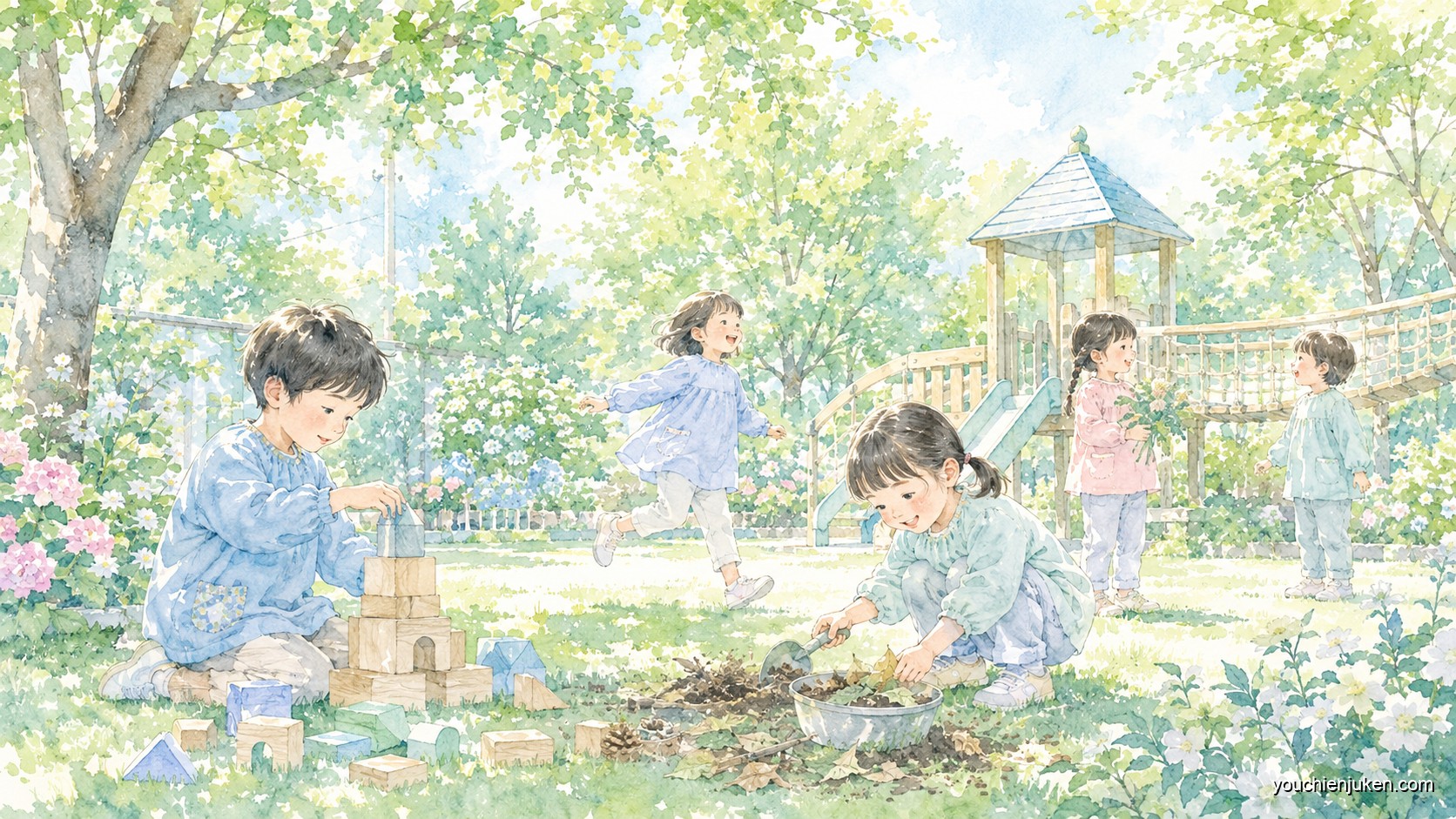 新潟大学附属幼稚園の園庭で遊ぶ子どもたち