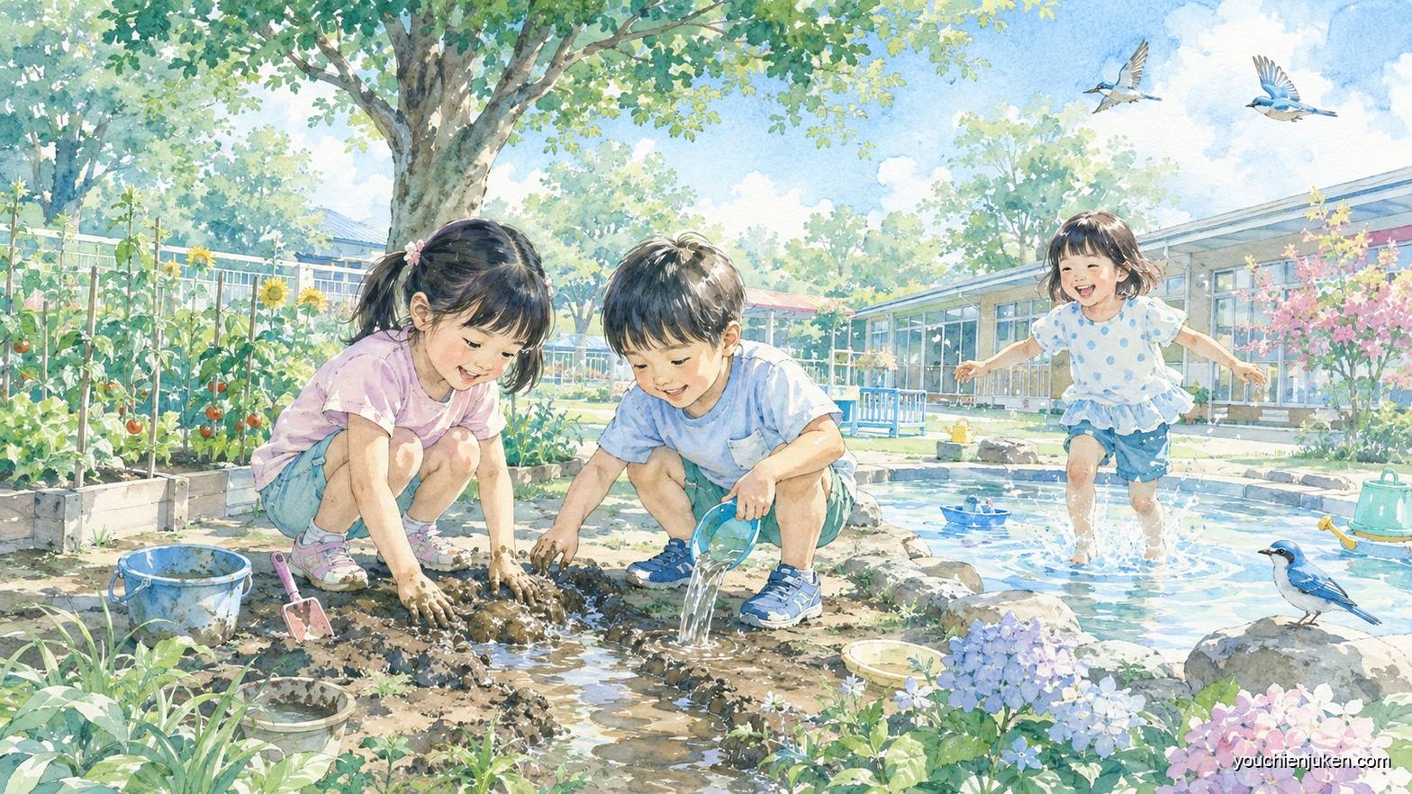 大分大学教育学部附属幼稚園で自然のなか遊ぶ子どもたち