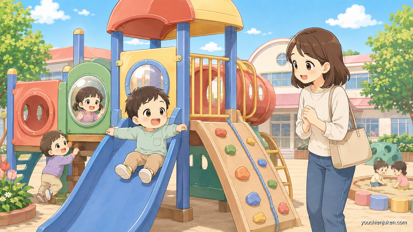 幼稚園の見学会に参加する未就園児の親子