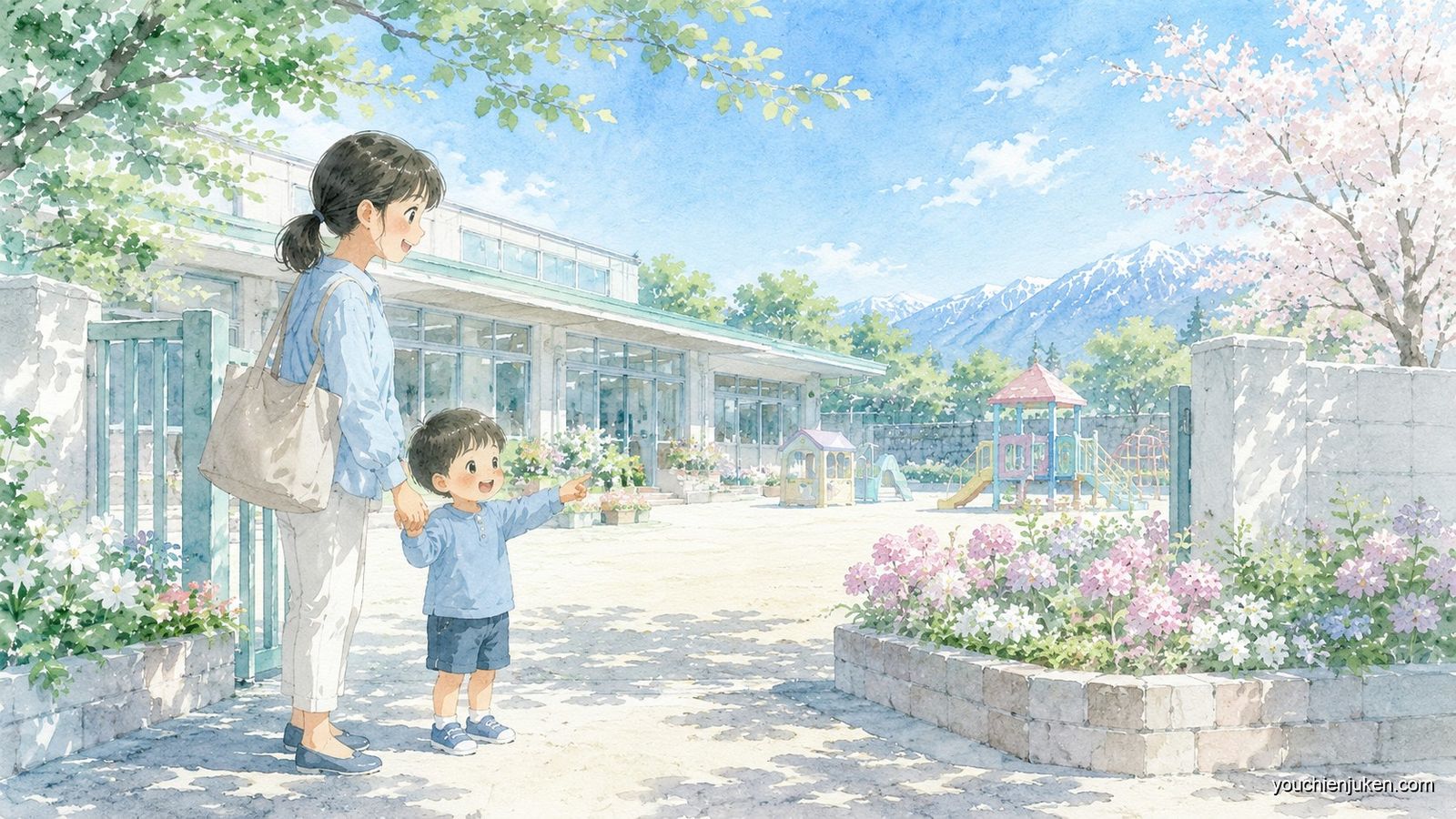 信州大学教育学部附属幼稚園の見学に訪れた親子