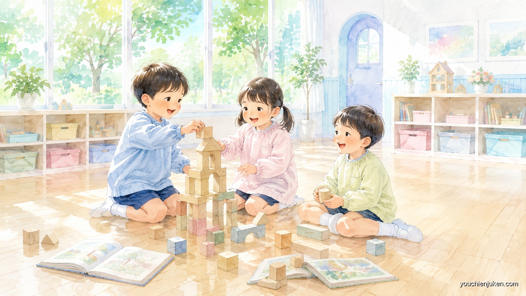 静岡大学教育学部附属幼稚園の園庭や遊戯室で遊ぶ子どもたち