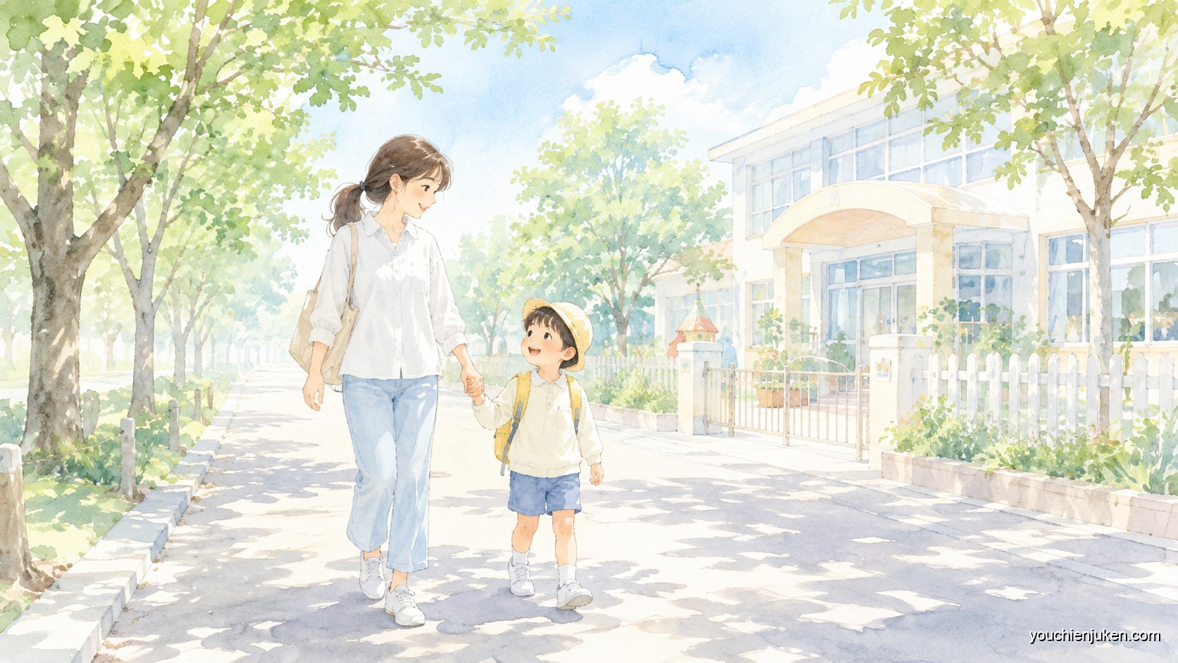静岡大学教育学部附属幼稚園に送迎する親子