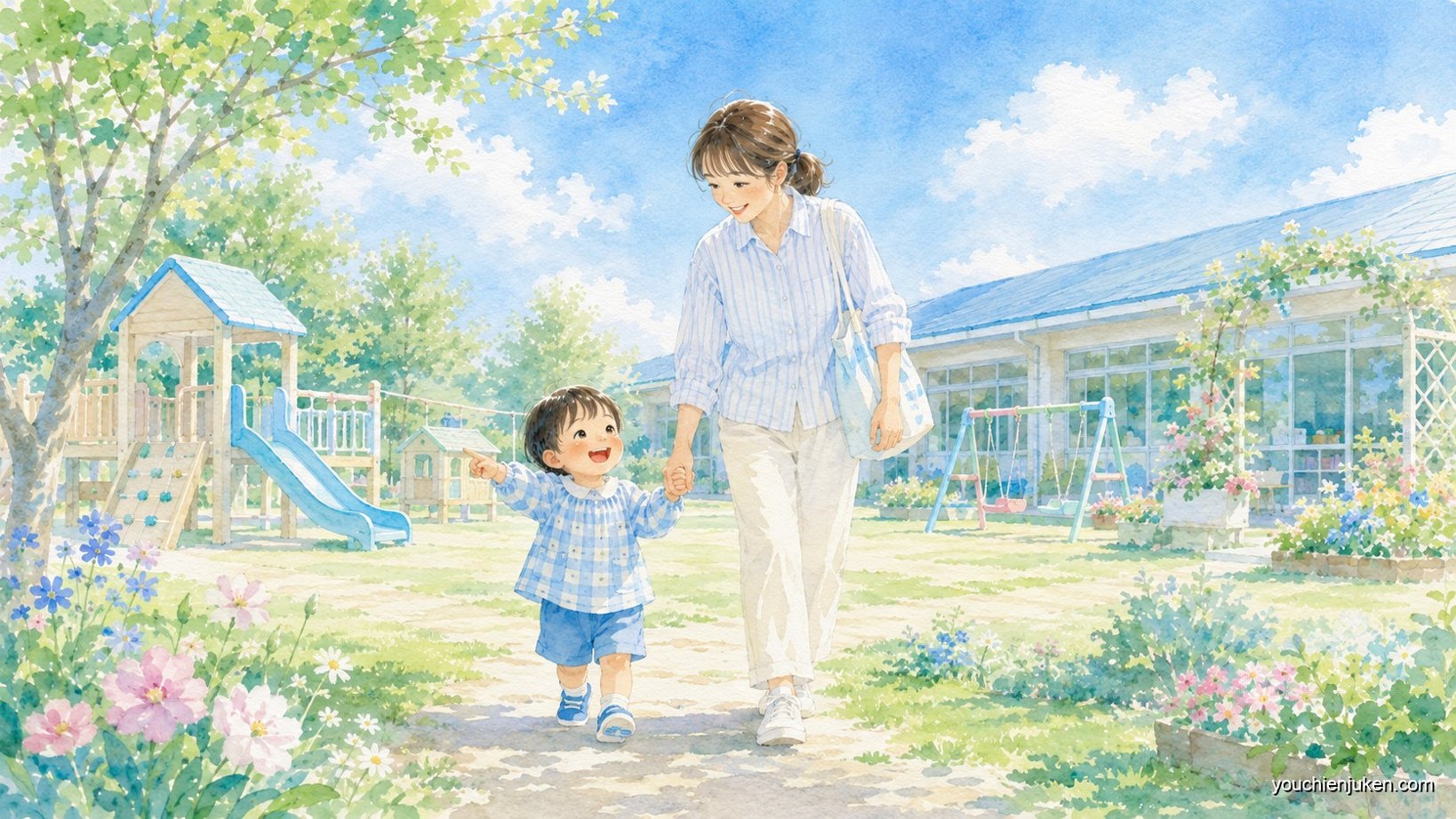 富山大学教育学部附属幼稚園の見学に訪れた親子
